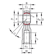 桿端軸承 GIKSR5-PS, 根據(jù) DIN ISO 12 240-4 標(biāo)準(zhǔn)，特種鋼材料，帶右旋內(nèi)螺紋，免維護(hù)