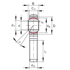桿端軸承 GAKSL5-PS, 根據(jù) DIN ISO 12 240-4 標(biāo)準(zhǔn)，特種鋼材料，帶左旋外螺紋，免維護(hù)