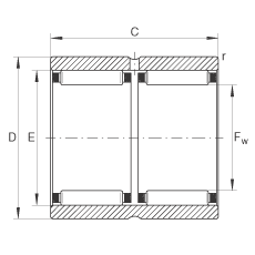 滾針軸承 RNAO20X28X26-ZW-ASR1, 無擋邊，雙列