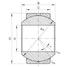 關(guān)節(jié)軸承 GE18-PB, 根據(jù) DIN ISO 12 240-1 標(biāo)準(zhǔn)，尺寸系列 K，需維護(hù)
