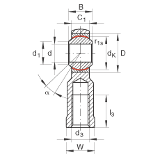 桿端軸承 GIKPR12-PW, 根據(jù) DIN ISO 12 240-4 標(biāo)準(zhǔn)，帶右旋小螺距內(nèi)螺紋，需維護(hù)