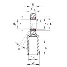 桿端軸承 GIR8-UK, 根據(jù) DIN ISO 12 240-4 標準，帶右旋內(nèi)螺紋，免維護