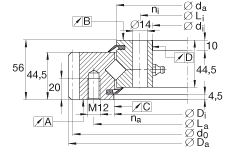 交叉滾子軸承 XSA140544-N, 標(biāo)準(zhǔn)系列 14， 外部的齒輪齒，兩側(cè)唇密封