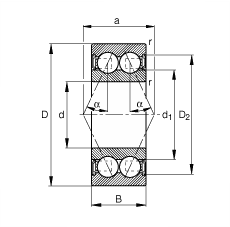 角接觸球軸承 30/7-B-2RSR-TVH, 雙列，雙側(cè)唇密封，接觸角 α = 25°