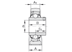 直立式軸承座單元 RASEY1/2, 鑄鐵軸承座，外球面球軸承，根據(jù) ABMA 15 - 1991, ABMA 14 - 1991, ISO3228 內(nèi)圈帶有平頭螺栓，R型密封，英制